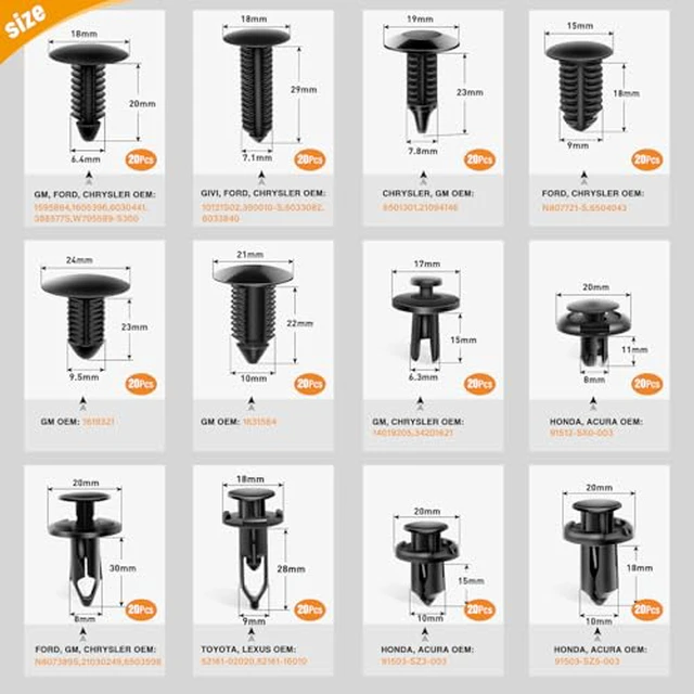 Alt view image 3 of 6 - 240PCS Bumper Retainer Clips Car Plastic Rivets Fasteners Push Retainer Kit 12 Popular Sizes Auto Push Pin Rivets Set -Door Trim Panel Fender Clips for GM Ford Toyota Honda Chrysler