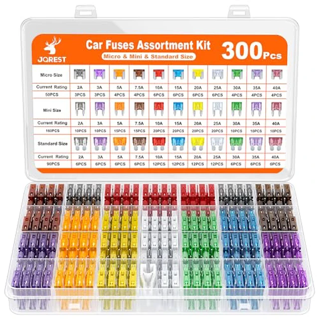 Alt view image 2 of 5 - 300Pcs Car Fuse Assortment Kit, 160 Mini Blade Fuses Automotive + 90 Standard Auto Fuses + 50 Micro + Puller Replacement for RV Camper Boat Truck (2Amp 3A 5A 7.5A 10A 15A 20A 25A 30A 35A 40A)