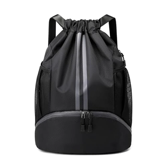 Alt view image 2 of 7 - Drawstring Backpack Gym Bag with Shoes Compartment, Black