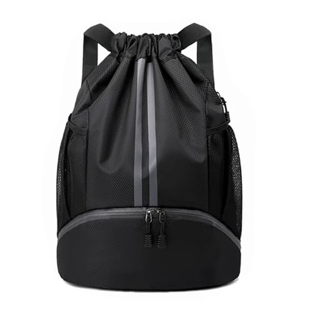 Alt view image 3 of 7 - Drawstring Backpack Gym Bag with Shoes Compartment, Black