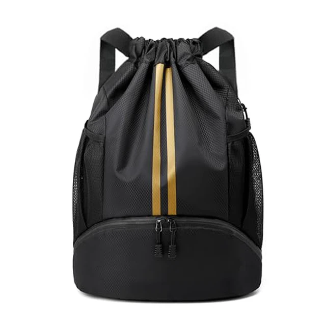 Alt view image 4 of 7 - Drawstring Backpack Gym Bag with Shoes Compartment, Black