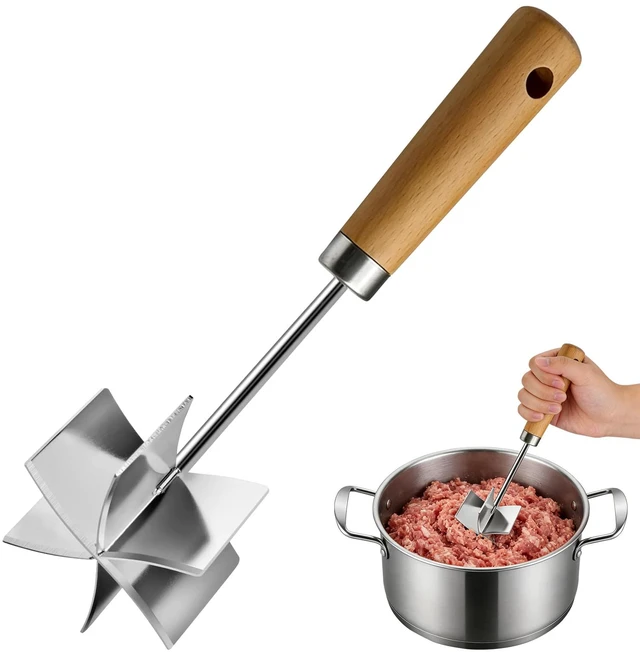 Main image of 304 Stainless Steel Meat Chopper Masher,10.6 Inch Ground Beef Chopper Tool,6 Curved Blades,Burger Shredderfor Ground Beef Grinder & Potato Mix Kitchen Gadgets