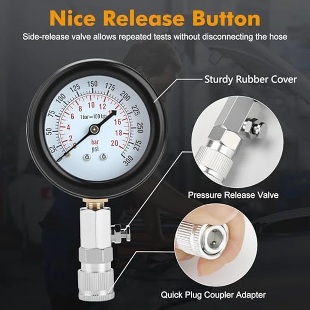 Alt view image 3 of 6 - HW0130 8pcs Petrol Engine Cylinder Compression Tester Kit Automotive Tool Gauge