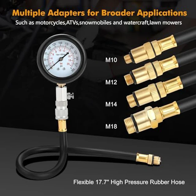 Alt view image 5 of 6 - HW0130 8pcs Petrol Engine Cylinder Compression Tester Kit Automotive Tool Gauge