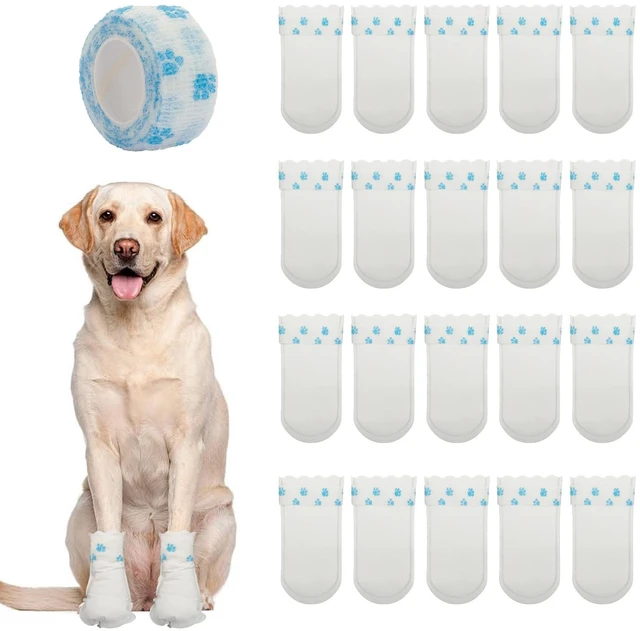 Main image of Disposable Dog Boots for Paw Protection, 20 Pcs Breathable Pet Shoes with Adjustable Self-Adhesive Straps, Waterproof Dog Foot Covers for Walking, Hiking & Post-Surgery Care (White, Medium)