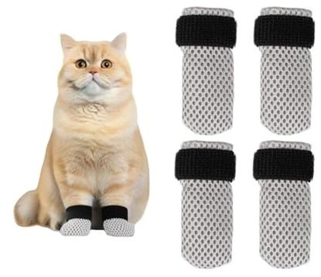 Alt view image 2 of 2 - 4 PCS Socks to Prevent Licking Paws Cat Claw Caps Booties and Paw Protectors for Hardwood Floors Anti Slip Hot Pavement Grippy Senior Grip Boot Zapatos para Perros Scratching Small Cats Mittens Shoes