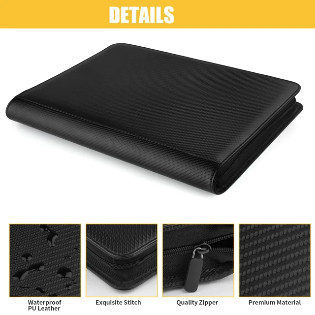 Alt view image 5 of 7 - Toploader Storage Binder 9 Pocket Ringless Side Loading, Fits 288 Standard 3"4" Hard Top Loaders, PU Fixed Page Zipper Card Album for TCG Sports Cards, Carton Black