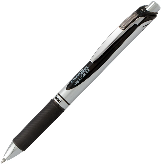 Alt view image 3 of 5 - Pentel EnerGel RTX Retractable Liquid Gel Pen, 0.7mm, Medium Line, Metal Tip, Black Ink, Pack of 2, BL77BP2A