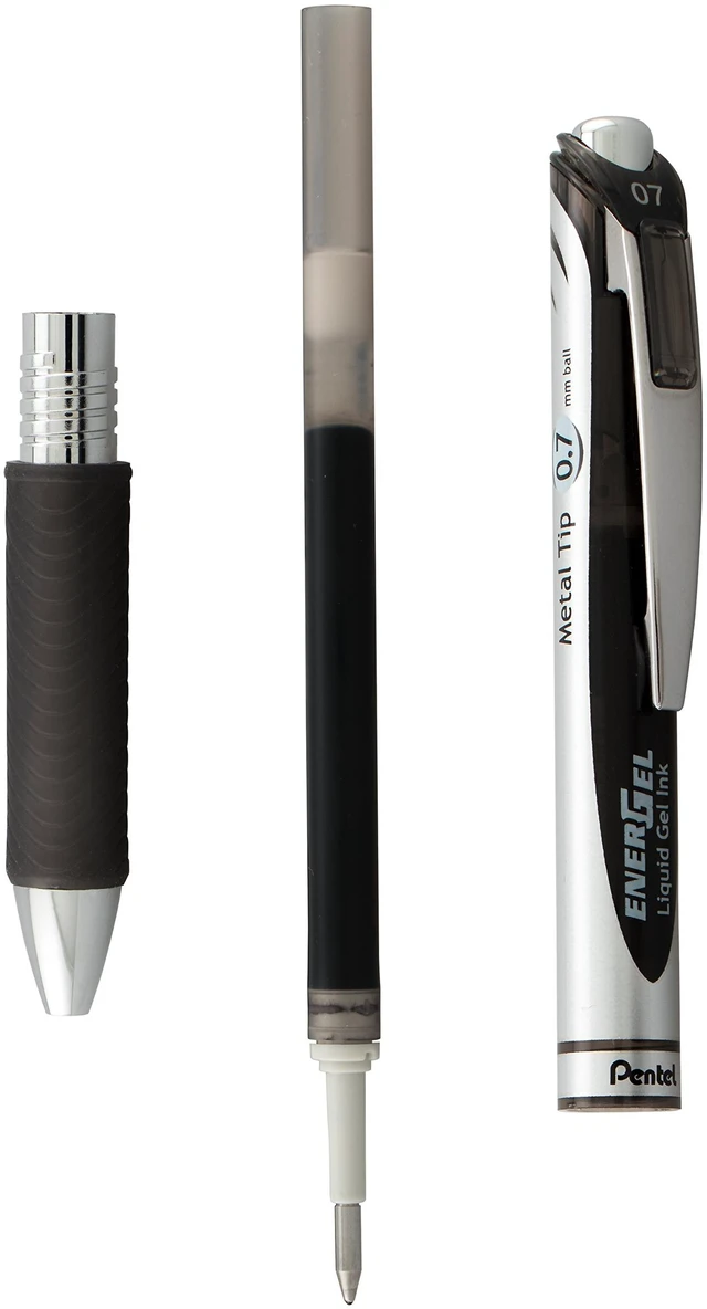 Alt view image 2 of 5 - Pentel EnerGel RTX Retractable Liquid Gel Pen, 0.7mm, Medium Line, Metal Tip, Black Ink, Pack of 2, BL77BP2A
