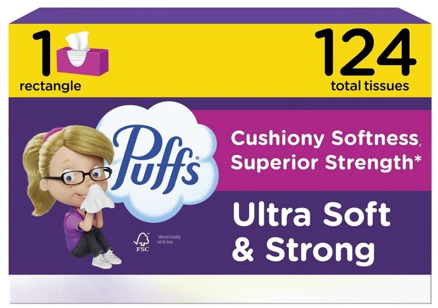 Main image of Puffs Ultra Soft Facial Tissues, 1 Rectangle Box, 124 Tissues, Allergies and Colds (Packaging May Vary)