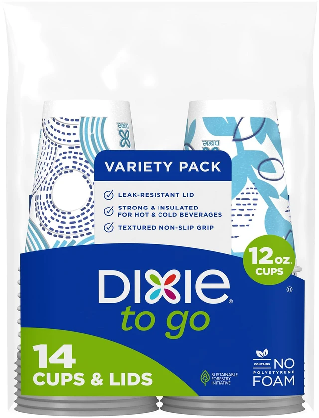 Main image of Dixie To Go 12oz Coffee Cups with Lids, Disposable Insulated Paper Cups