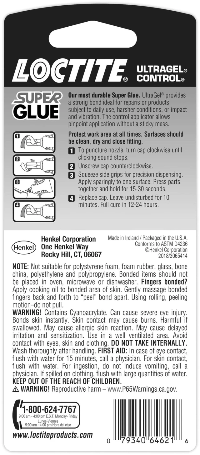Alt view image 3 of 5 - Loctite Super Glue Ultra Gel Control, Clear, 0.14fl oz, 1 Pack, Cyanoacrylate Adhesive, Quick Dry for Plastic, Wood, Metal, Crafts & Repair