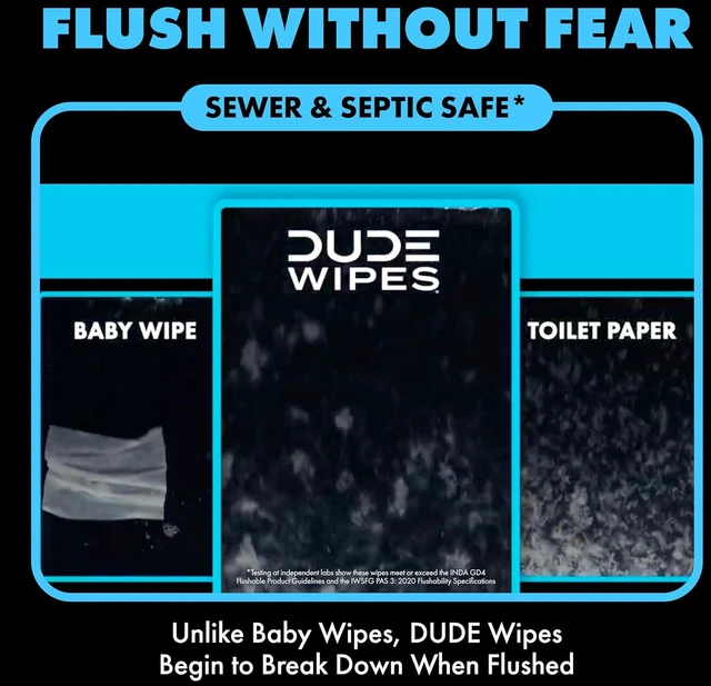 Alt view image 2 of 6 - DUDE Wipes Unscented Adult Flushable Wet Wipes for Sensitive Skin, 48 Count
