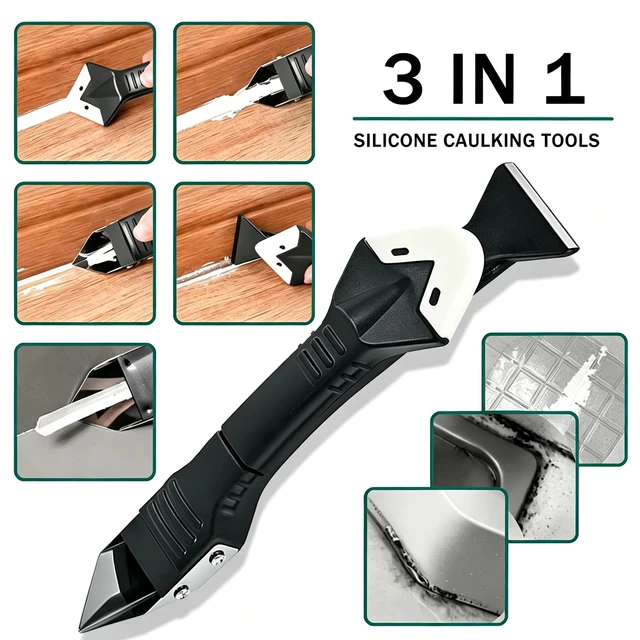 Alt view image 7 of 7 - 3-in-1 Silicone Caulking Tool, Stainless Steel Caulk Remover & Sealant Finishing Scraper