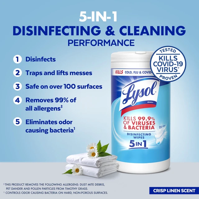 Alt view image 5 of 6 - Lysol Disinfecting Wipes, Multi-Surface Cleaner, Crisp Linen, 80 Count