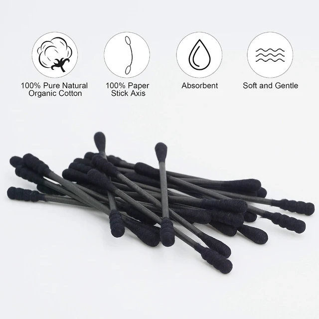 Alt view image 5 of 7 - Black Cotton Swabs Spiral, 200 Count, Organic Cotton Buds, Paper Stick, Soft, Gentle, Cruelty-Free, Lint-Free, Round & Spiral