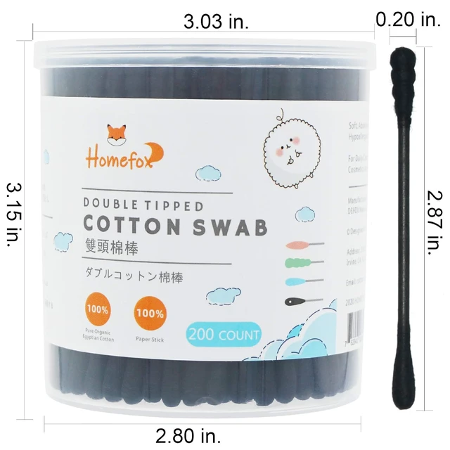 Alt view image 4 of 7 - Black Cotton Swabs Spiral, 200 Count, Organic Cotton Buds, Paper Stick, Soft, Gentle, Cruelty-Free, Lint-Free, Round & Spiral