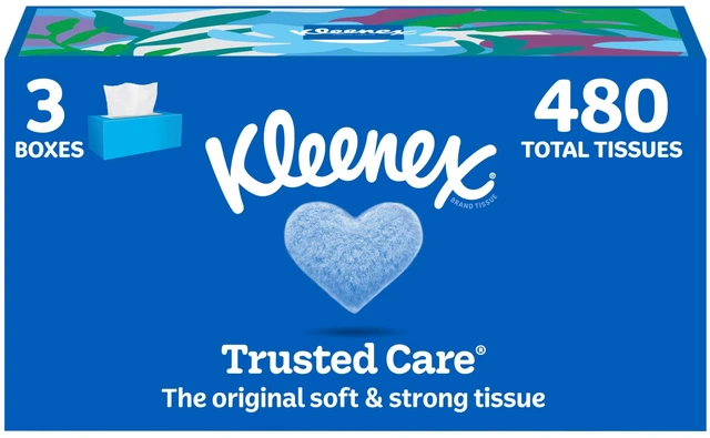 Main image of Kleenex Trusted Care Facial Tissues, 3 Flat Boxes, 160 Tissues per Box