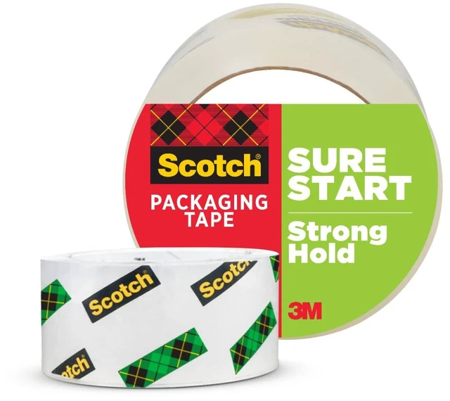 Main image of Scotch Sure Start Shipping Packaging Tape, 1.88" x 54.6 yd, 3" Core, Clear, Quiet Unwind, No Splitting or Tearing, 1 Roll (345)