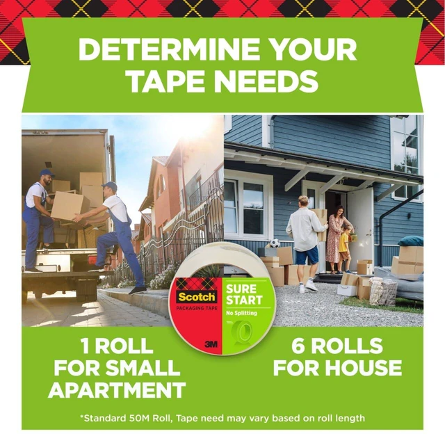 Alt view image 2 of 6 - Scotch Sure Start Shipping Packaging Tape, 1.88" x 54.6 yd, 3" Core, Clear, Quiet Unwind, No Splitting or Tearing, 1 Roll (345)