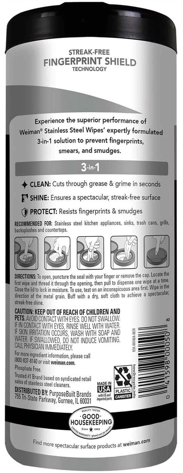Alt view image 2 of 6 - Weiman Stainless Steel Cleaner & Polisher, 30 Count Wipes for Kitchen Appliances