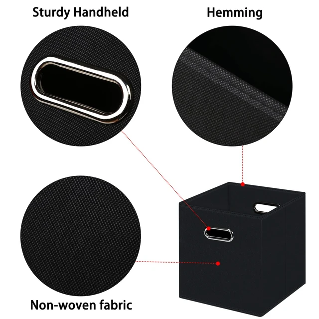 Alt view image 5 of 7 - Black Foldable Storage Cubes Bins, Fabric Storage Box with Dual Handles for Home Organizer