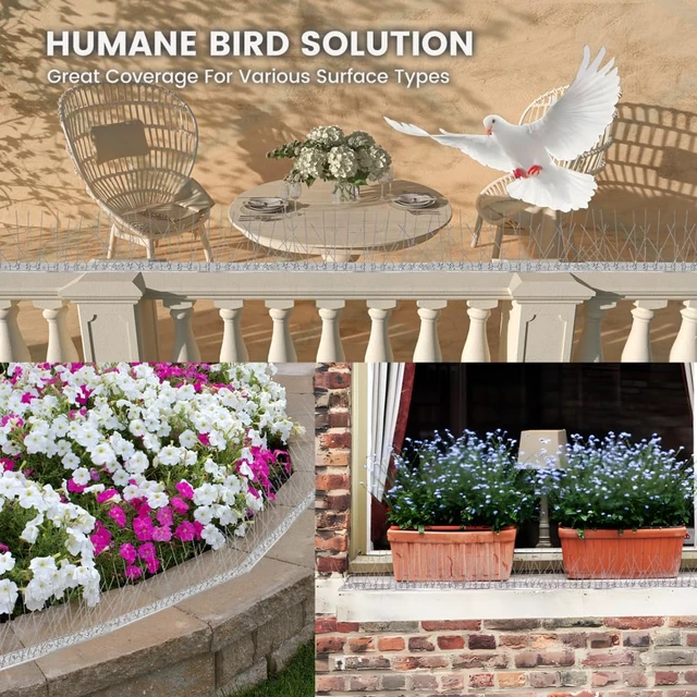 Alt view image 2 of 7 - Ley's Stainless Steel Bird Spikes 3.2 FT (3 Pack), Bird Deterrent Spikes Strip for Pigeon, Small Bird, Roof, Fence, Balcony, Outdoor Protection