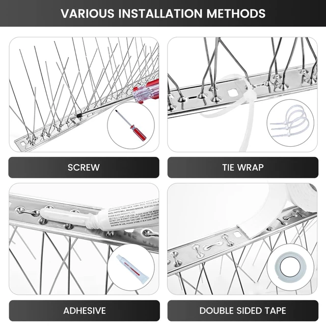 Alt view image 4 of 7 - Ley's Stainless Steel Bird Spikes 3.2 FT (3 Pack), Bird Deterrent Spikes Strip for Pigeon, Small Bird, Roof, Fence, Balcony, Outdoor Protection