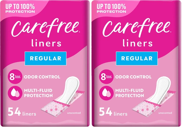 Main image of Carefree Panty Liners, Regular, Wrapped, Unscented, 54 Count (2-Pack)