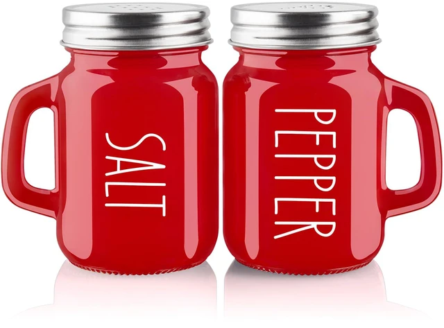 Main image of ZOSUJO 4 oz Red Glass Salt and Pepper Shaker Set with Stainless Steel Lids, Modern Kitchen Decor for Home Restaurants Weddings