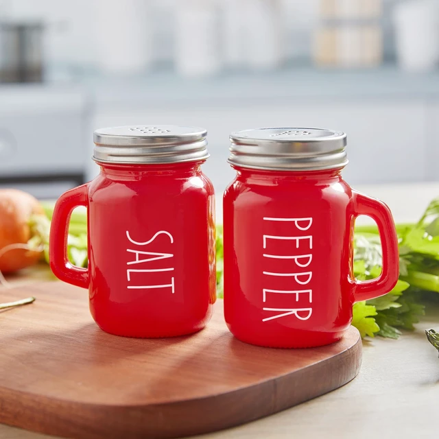 Alt view image 3 of 7 - ZOSUJO 4 oz Red Glass Salt and Pepper Shaker Set with Stainless Steel Lids, Modern Kitchen Decor for Home Restaurants Weddings