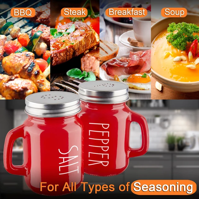 Alt view image 2 of 7 - ZOSUJO 4 oz Red Glass Salt and Pepper Shaker Set with Stainless Steel Lids, Modern Kitchen Decor for Home Restaurants Weddings