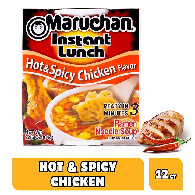 Alt view image 2 of 5 - Maruchan Instant Lunch Ramen Noodles, 2.25 Oz (12 Pack), Hot & Spicy Chicken Flavor, Japanese-Style, Ready in 3 Minutes