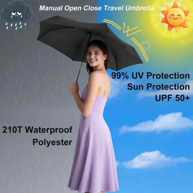 Alt view image 3 of 6 - GAOYAING Compact Travel Umbrella 34Inches with Case, Sun & Rain, Lightweight