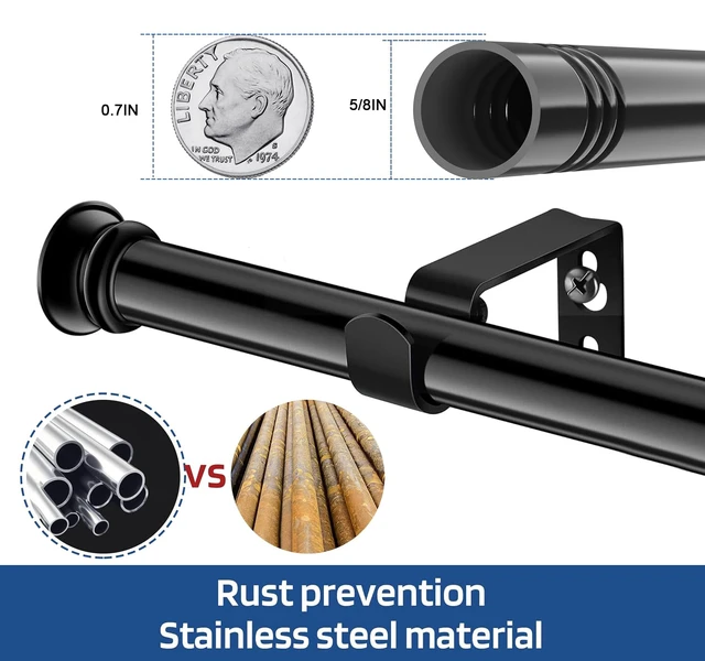 Alt view image 2 of 7 - 30" to 45" Small Curtain Rod, 5/8 Inch Diameter, Black Decorative With Brackets, Easy Install For Bedroom Living Room Kitchen
