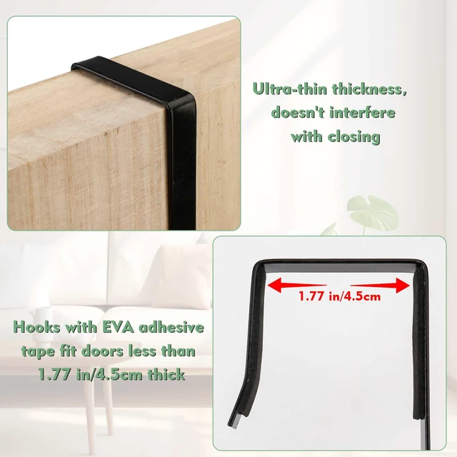 Alt view image 5 of 7 - Adjustable Over-the-Door Mirror Hanger Set with Protective Lining, 2-Pack Brackets, Perfect Height and Fit, Mirror Not Included, Black