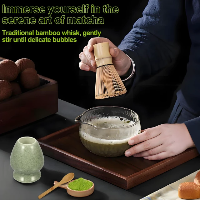 Alt view image 4 of 7 - Matcha Whisk Set, Ceramic Whisk Holder, Bamboo Scoop, Powder Sifter, Spoon - Japanese Tea Tools