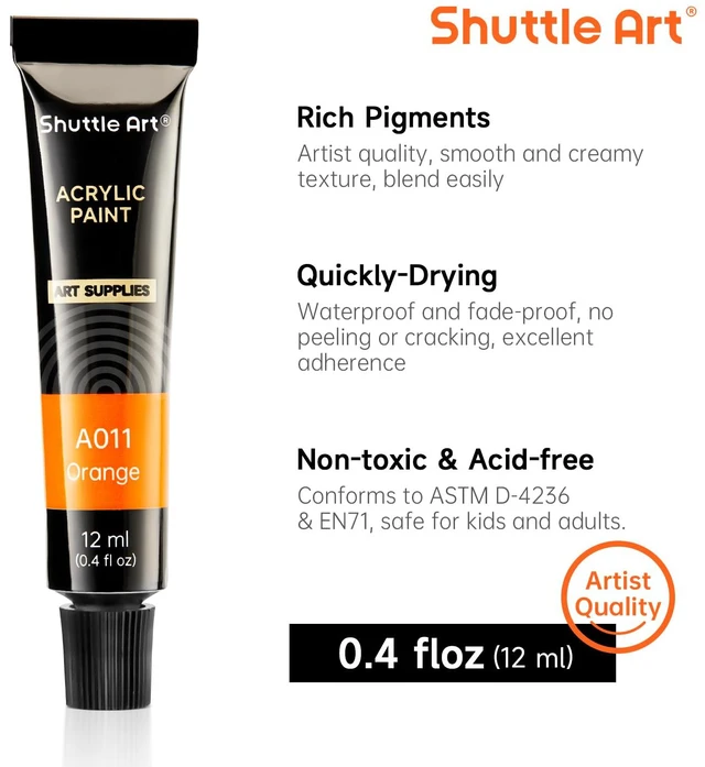 Alt view image 4 of 6 - Shuttle Art Acrylic Paint Set, 30 x 12ml Tubes, Non-Toxic, Rich Pigments, Artist Quality, for Painting on Rocks, Canvas, Wood, Clay, Fabric, Ceramic, Crafts