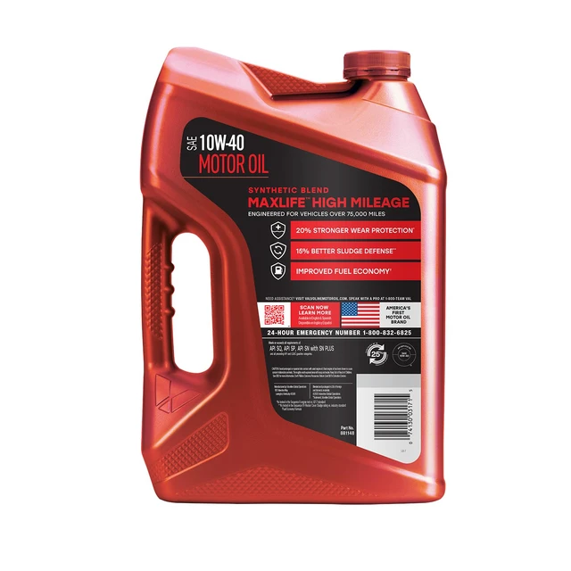 Alt view image 3 of 6 - Valvoline High Mileage with MaxLife Technology SAE 10W-40 Synthetic Blend Motor Oil, 5 QT