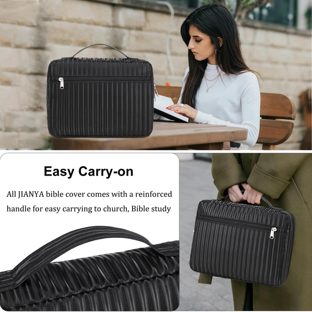 Alt view image 5 of 7 - JIANYA Bible Cover Case with Handle and Zippered Pocket, Black