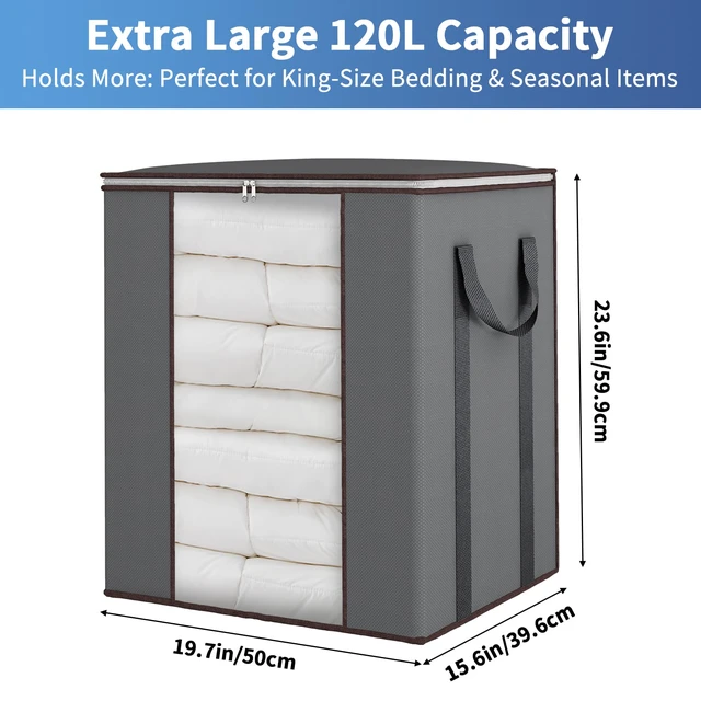 Alt view image 6 of 7 - 120L Blanket Storage Bags for Comforter, Clothes, Bedding Sheet, Grey