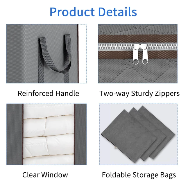 Alt view image 4 of 7 - 120L Blanket Storage Bags for Comforter, Clothes, Bedding Sheet, Grey