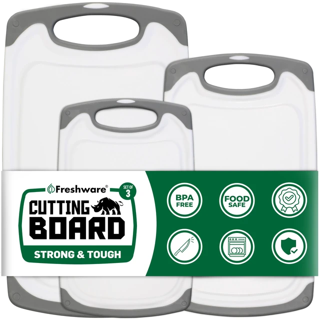 Alt view image 3 of 6 - Freshware Cutting Boards 3-Pack, Different Sizes, Juice Grooves, Non-Slip Handles, Reversible, Large, Dishwasher Safe, Gray