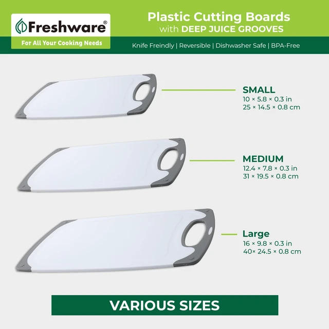 Alt view image 2 of 6 - Freshware Cutting Boards 3-Pack, Different Sizes, Juice Grooves, Non-Slip Handles, Reversible, Large, Dishwasher Safe, Gray