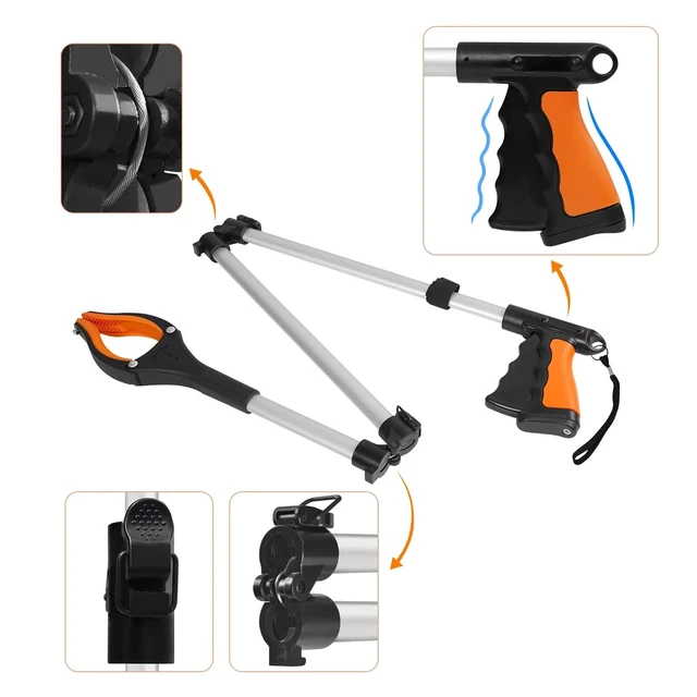 Alt view image 6 of 6 - 43-Inch Extra Long Foldable Grabber Reacher Tool with Rotating Jaw and Magnets, 4-Inch Wide Claw Opening, Heavy Duty
