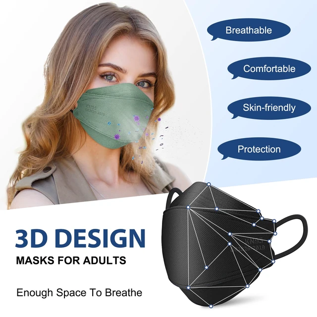 Alt view image 4 of 6 - FENFEN KN95 Disposable Face Masks for Adults, 50 Pack, 5-Layer Protection, Breathable, Comfortable, Individually Wrapped
