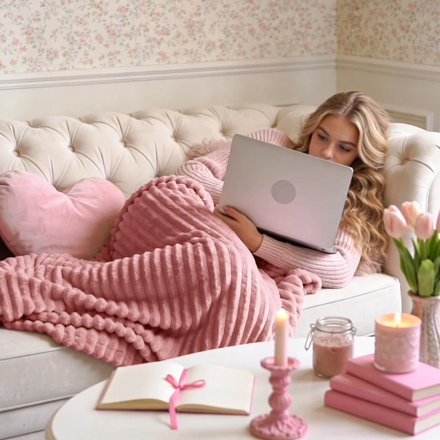 Alt view image 2 of 6 - Bedelite 3D Ribbed Jacquard Pink Fleece Throw Blanket 50x60Inch