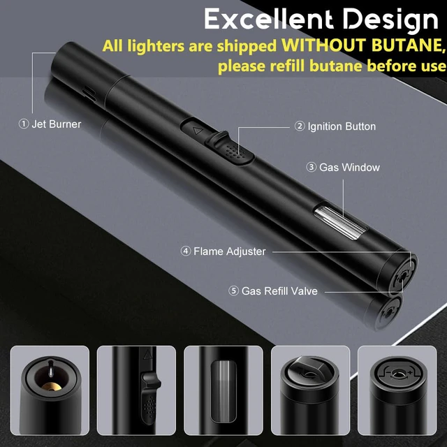 Alt view image 2 of 6 - LcFun 2 Pack Refillable Butane Torch Lighter with Visible Fuel Window, Windproof Adjustable Jet Flame for Candle, Grill, BBQ, Camping, Fireworks (Butane Not Included)