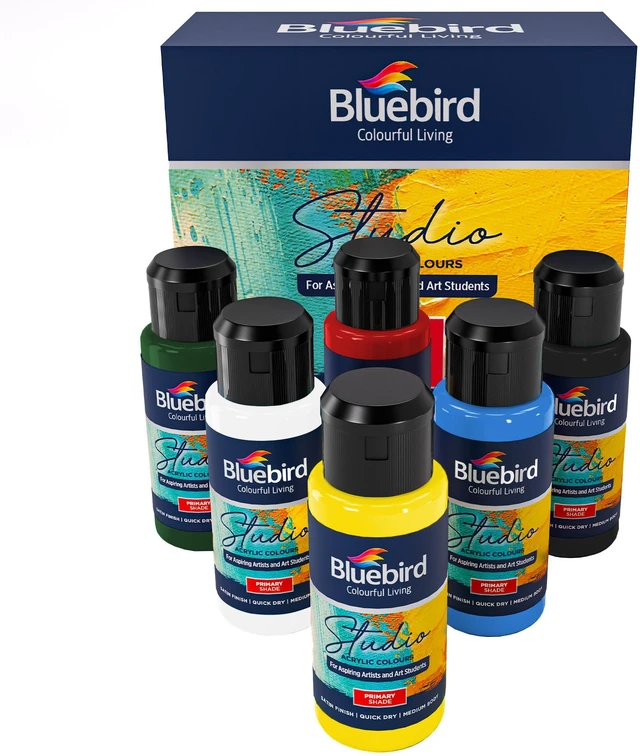 Main image of BLUEBIRD Studio Acrylic Paints, Primary Colors, 6-Pack (3.4 Fl Oz Each) for DIY Crafts & Beginner Artists