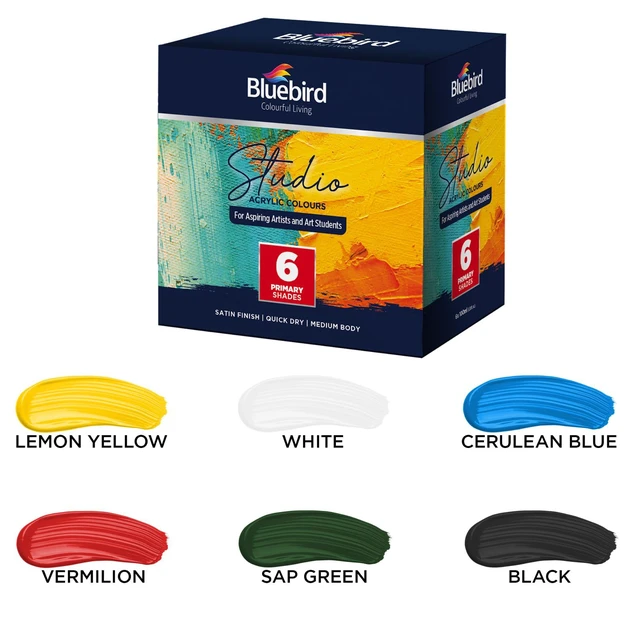 Alt view image 5 of 6 - BLUEBIRD Studio Acrylic Paints, Primary Colors, 6-Pack (3.4 Fl Oz Each) for DIY Crafts & Beginner Artists